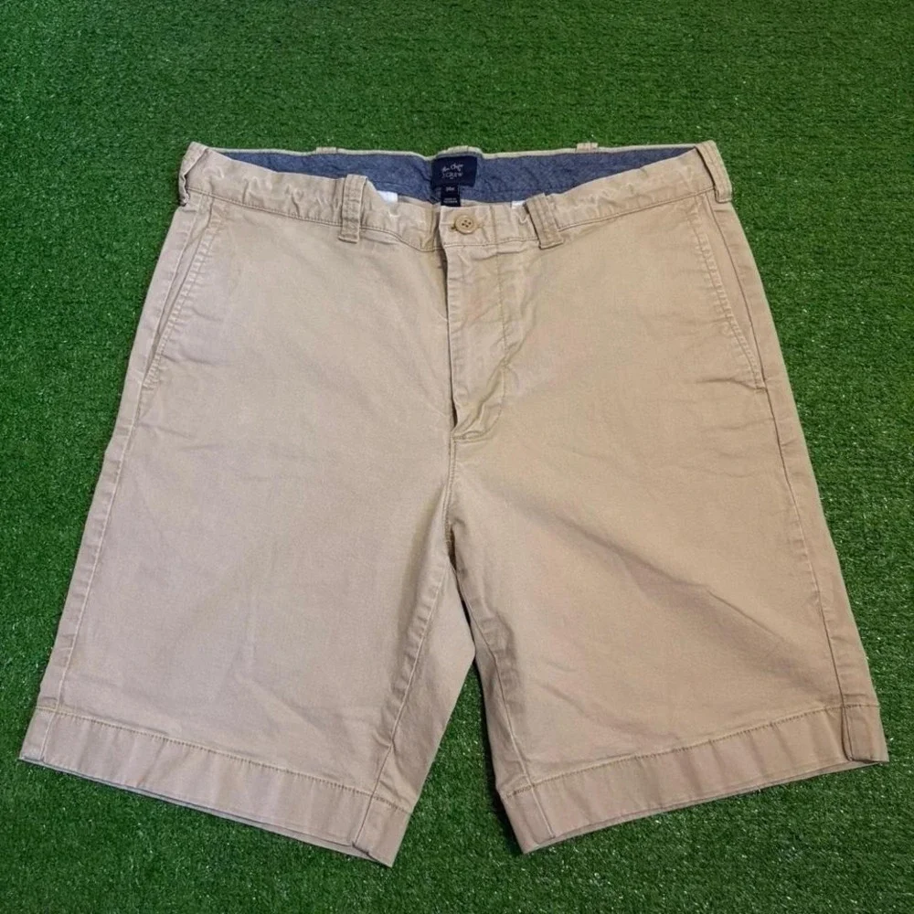 J. Crew Flex Chico Shorts Size 34W Khaki Flat Front Cotton Stretch preppy short